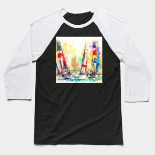 Abstract looking illustration of a sailboat race in stormy looking weather, and high seas. Baseball T-Shirt